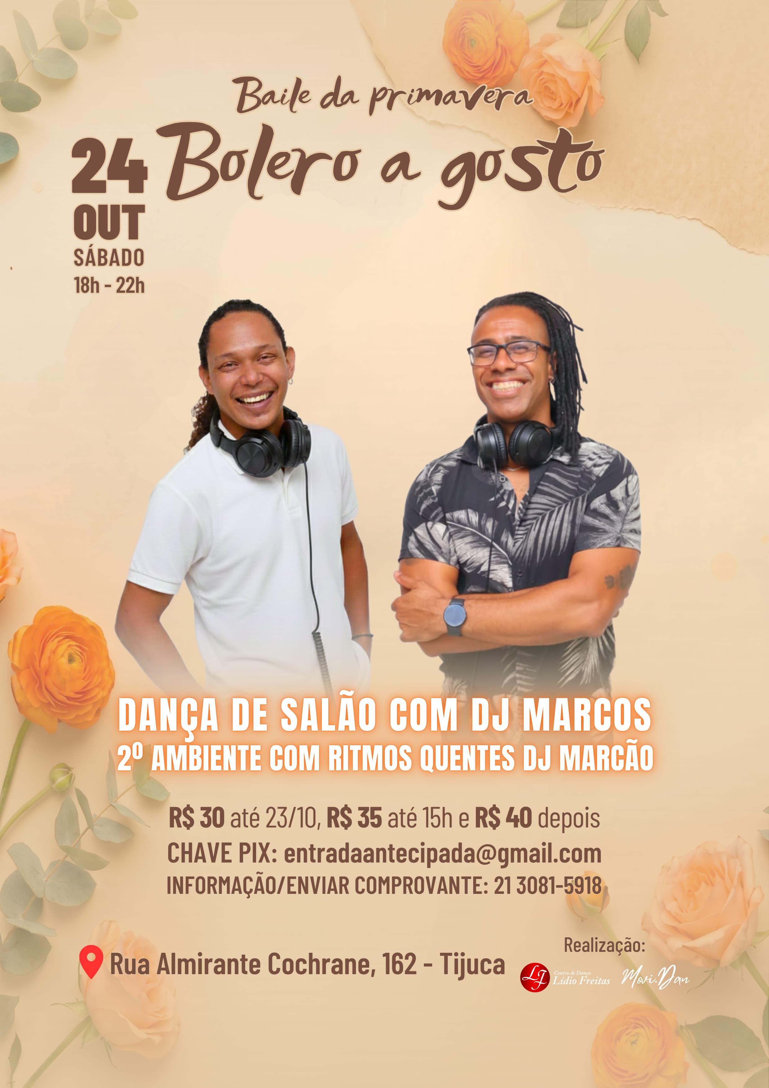 Flyer do evento Baile da primavera: Bolero a gosto, Sábado, 24 out • 18h