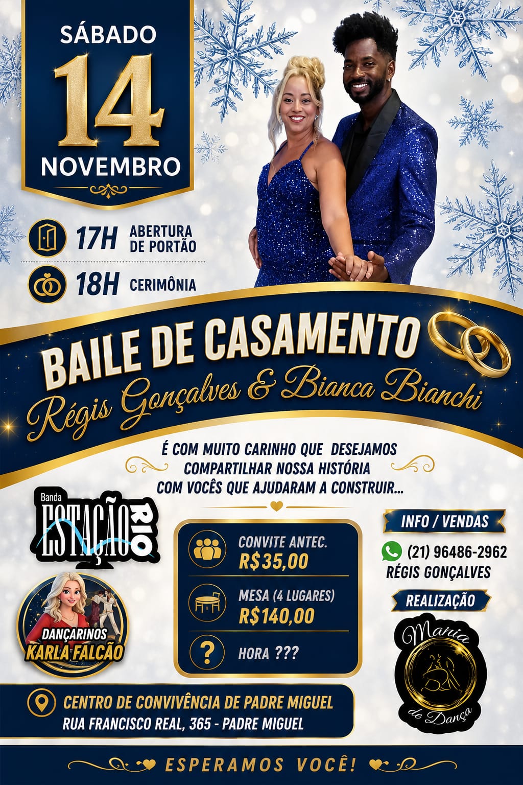 Flyer do evento Baile de Casamento Régis Gonçalves & Bianca Bianchi