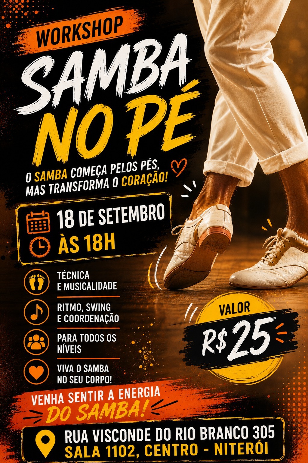 Flyer do evento Workshop Samba no Pé