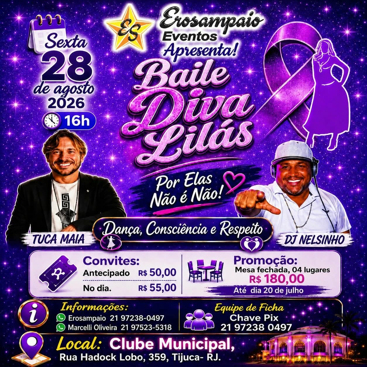 Flyer do evento Baile Diva Lilás