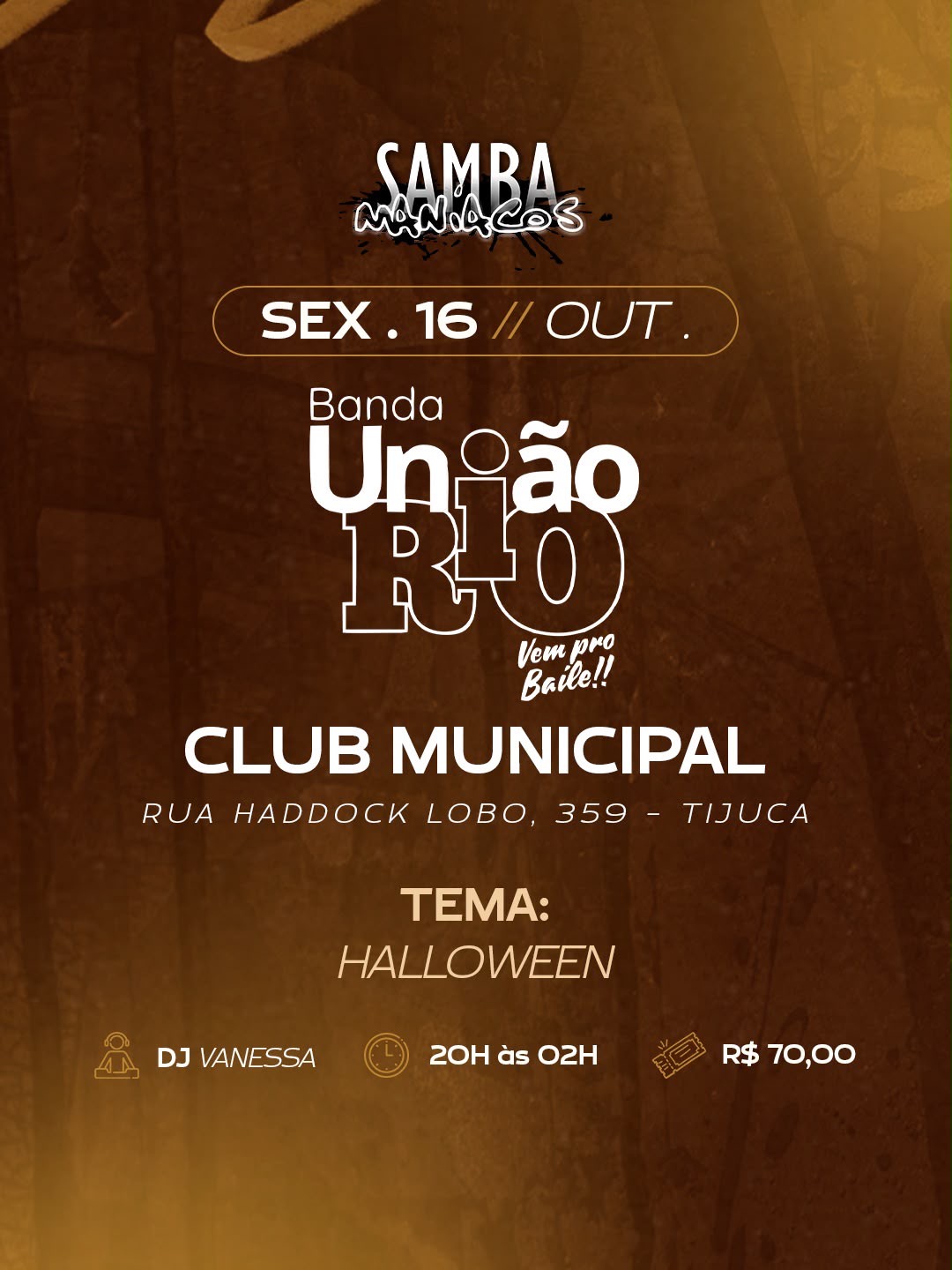 Flyer do evento SAMBA MANÍACOS